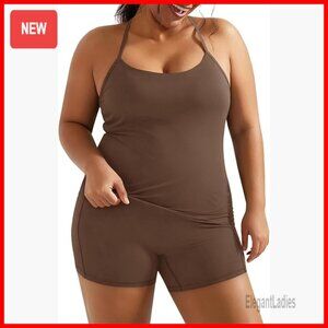 Plus Size Workout Set Halter Tank High Waist Bike Shorts CloudSoft Fabric